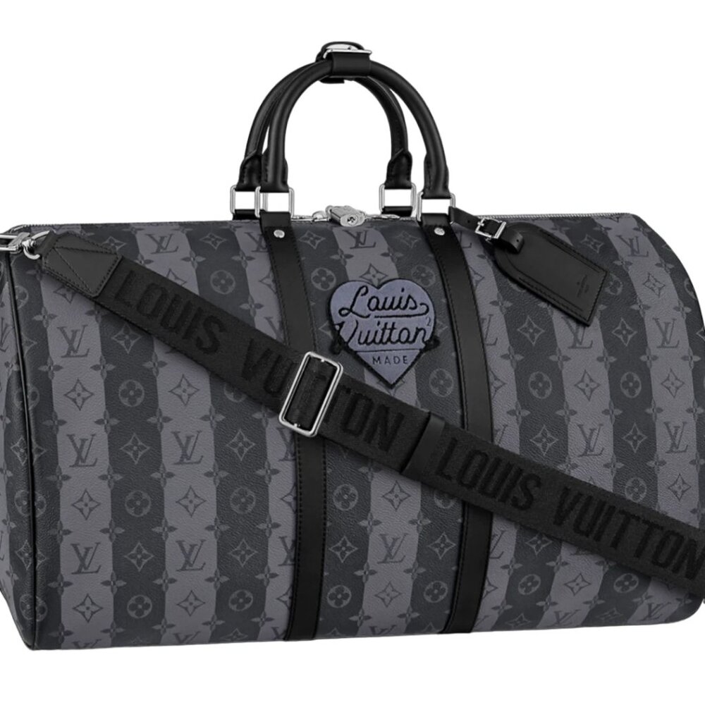 Louis Vuitton Keepall Bandouliere 55 Nigo Black Stripe Monogram Heart Travel Bag